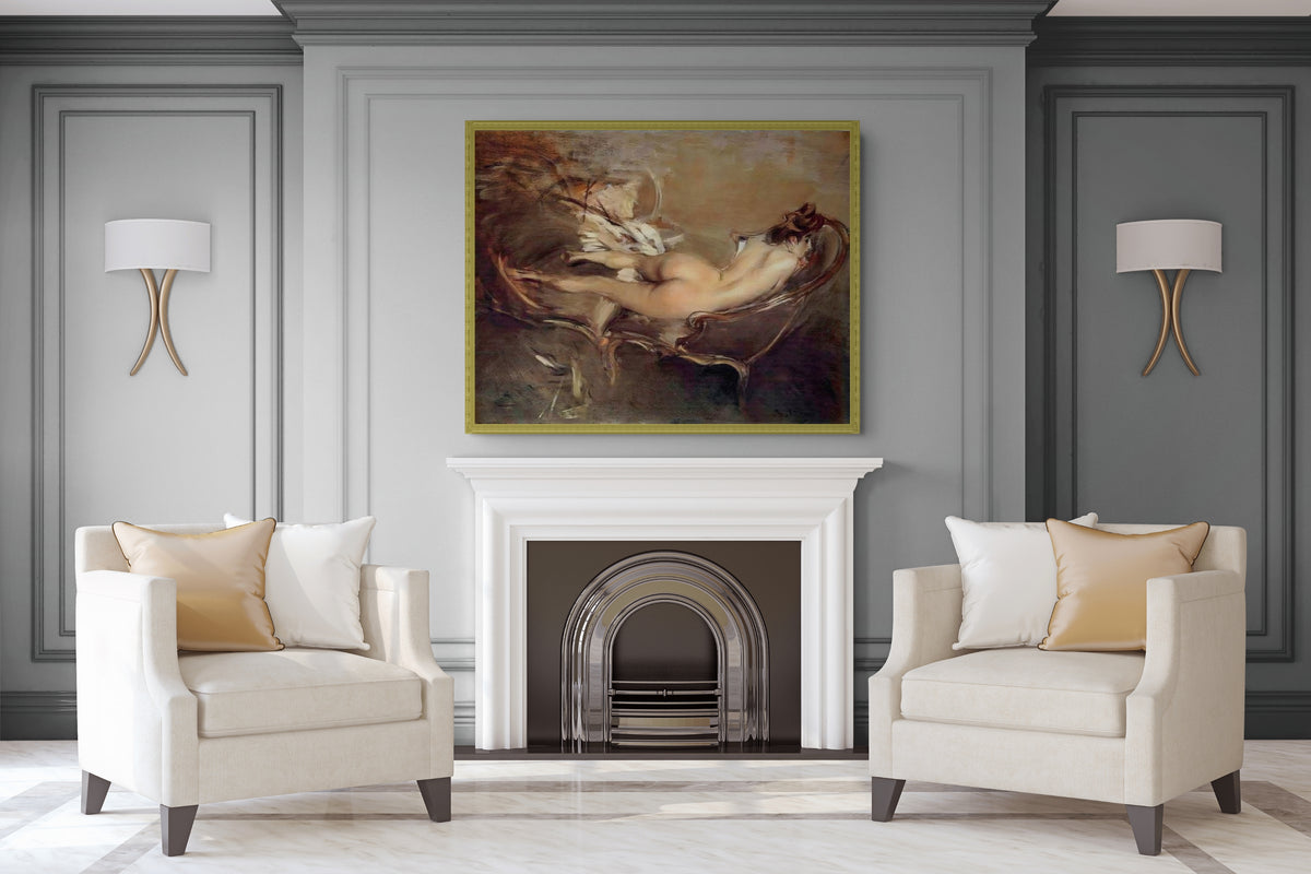 Desnudo reclinado en un sofa - Giovanni Boldini - Lienzo premium 430g (calidad de galeria)