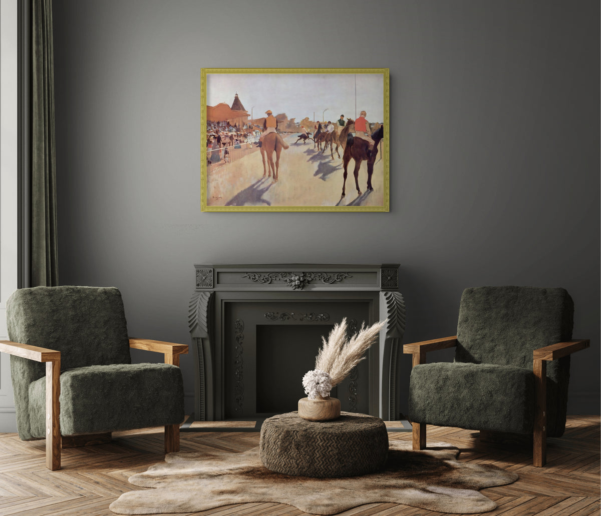 Caballos de carrera delante de las tribunas - Edgar Degas - Lienzo premium 430g (calidad de galeria)