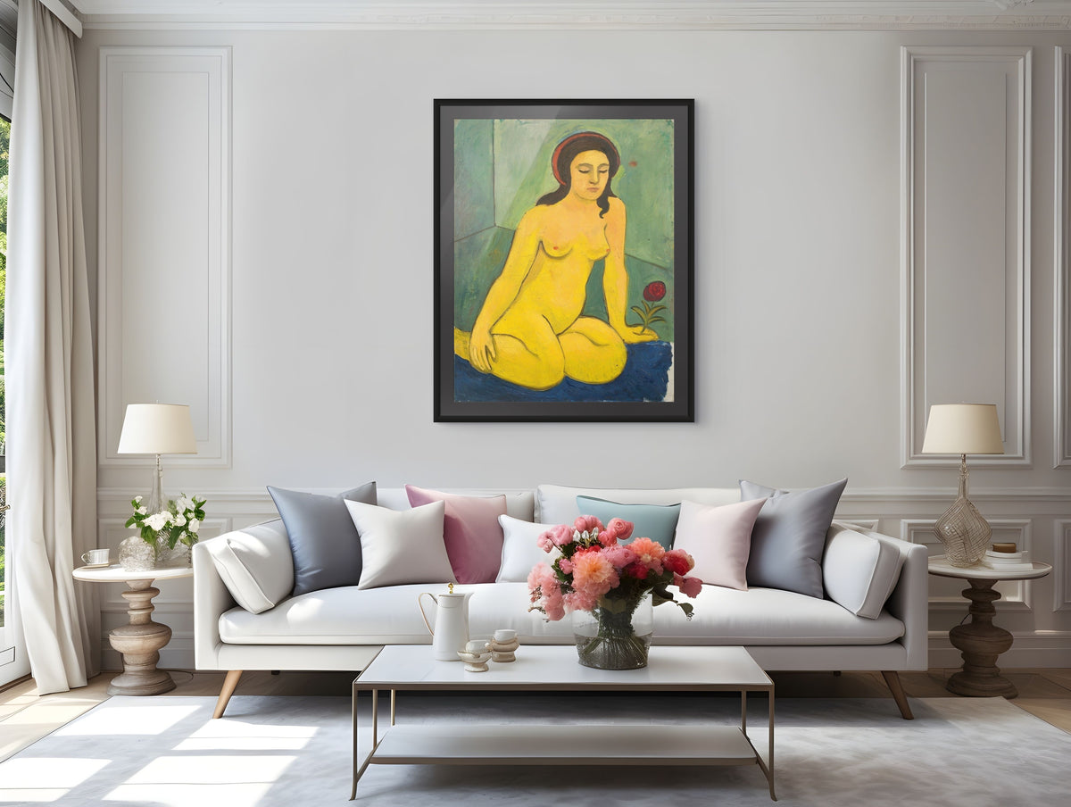 Muchacha desnuda con una flor roja -August Macke - Lienzo premium 430g (calidad de galeria)