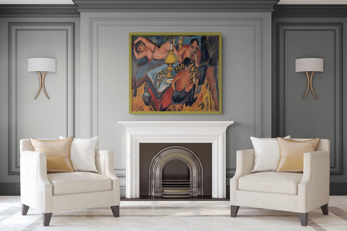 Erich Heckel y Otto Mueller jugando al ajedrez - Ernst Ludwig Kirchner - Lienzo premium 430g (calidad de galeria)