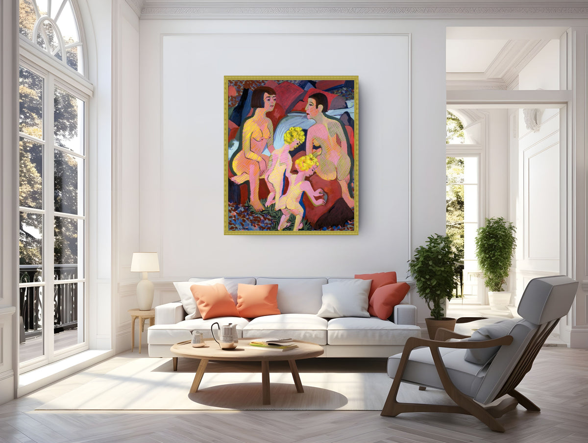 Mujeres y niños bañandose - Ernst Ludwig Kirchner - Lienzo premium 430g (calidad de galeria)