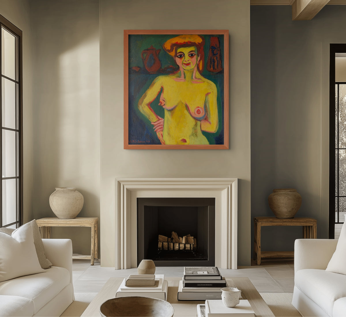 Medio desnudo amarillo y verde - Ernst Ludwig Kirchner - Lienzo premium 430g (calidad de galeria)
