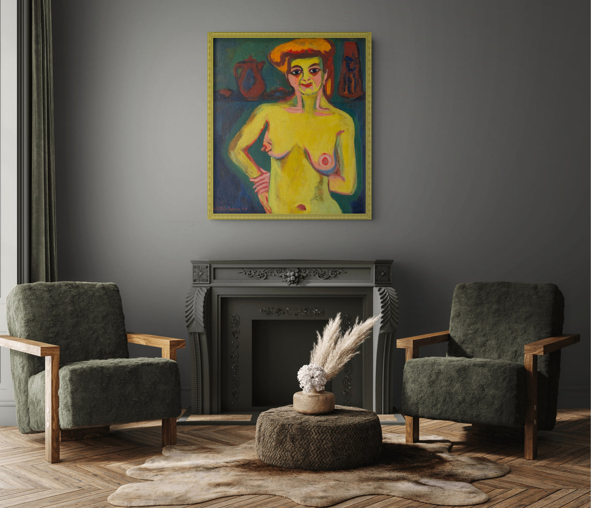 Medio desnudo amarillo y verde - Ernst Ludwig Kirchner - Lienzo premium 430g (calidad de galeria)