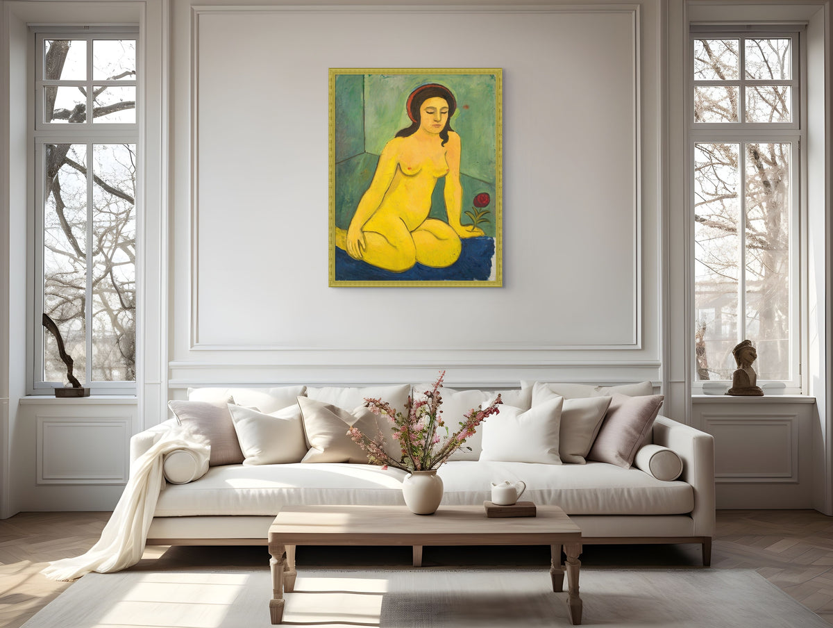Muchacha desnuda con una flor roja -August Macke - Lienzo premium 430g (calidad de galeria)