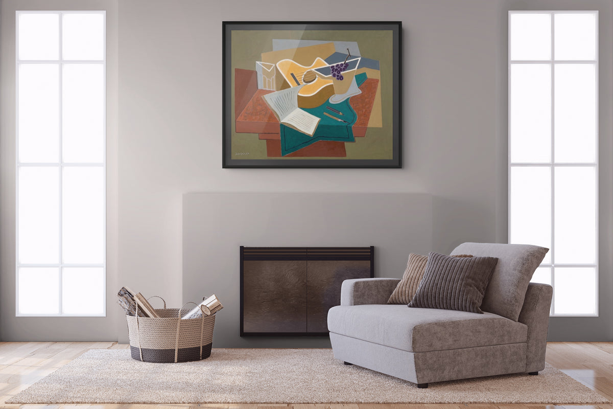 La guitarra y el racimo de uvas - Juan Gris - Lienzo premium 430g (calidad de galeria)