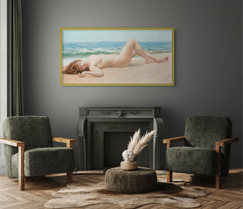 Desnudo en la playa - John William Godward - Lienzo premium 430g (calidad de galeria)