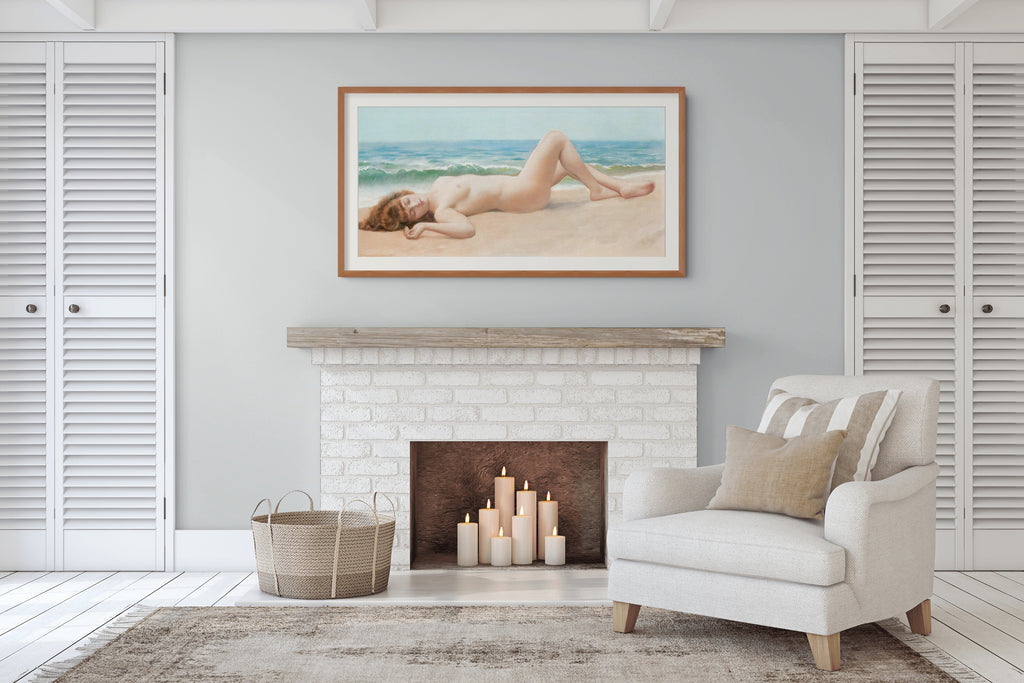 Desnudo en la playa - John William Godward - Lienzo premium 430g (calidad de galeria)