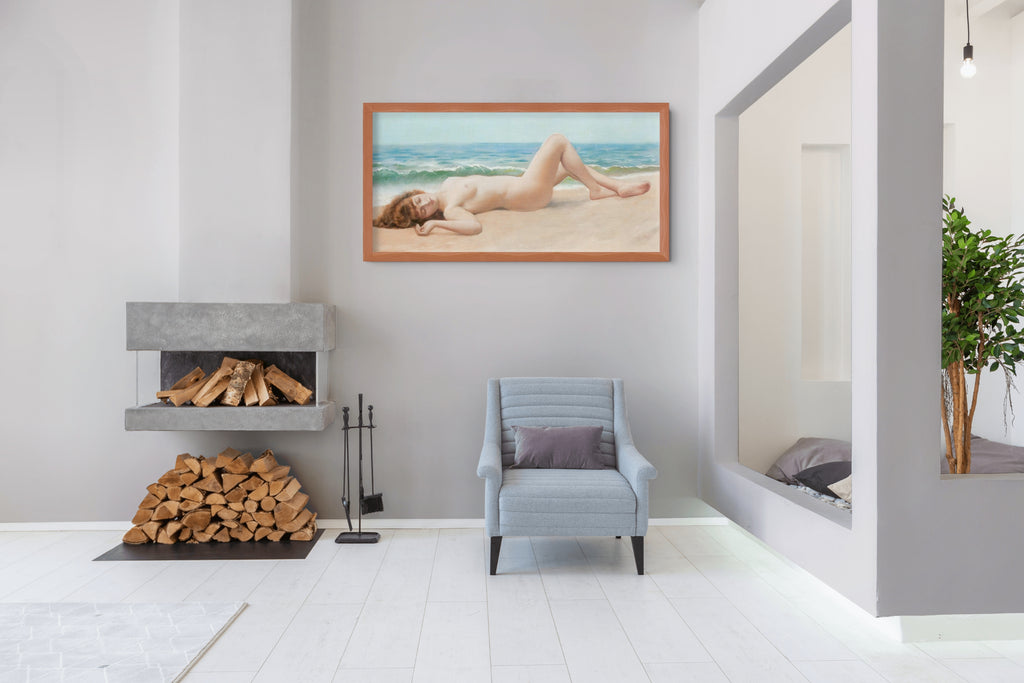 Desnudo en la playa - John William Godward - Lienzo premium 430g (calidad de galeria)