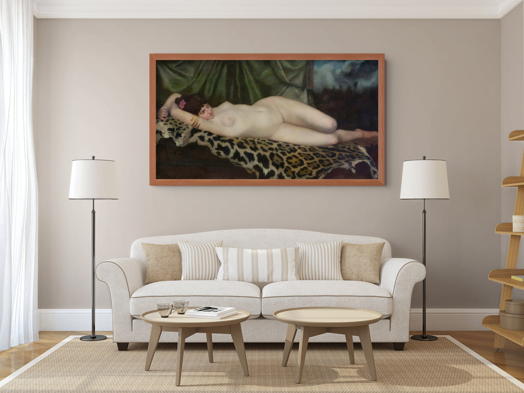 Desnudo femenino reclinado sobre una piel de leopardo - Gustav Zorn - Lienzo premium 430g (calidad de galeria)