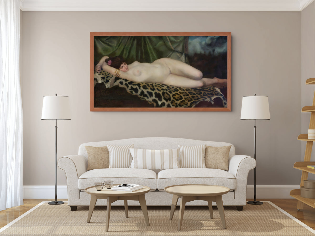 Desnudo femenino reclinado sobre una piel de leopardo - Gustav Zorn - Lienzo premium 430g (calidad de galeria)