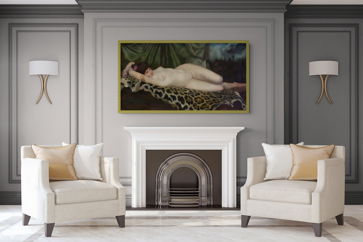 Desnudo femenino reclinado sobre una piel de leopardo - Gustav Zorn - Lienzo premium 430g (calidad de galeria)
