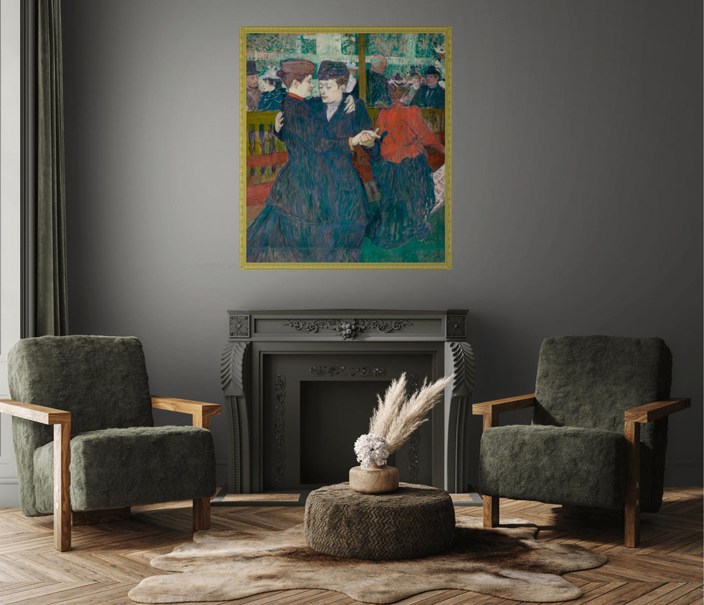 En el Moulin Rouge: dos mujeres bailando el vals - Henri de Toulouse-Lautrec - Lienzo premium 430g (calidad de galeria)