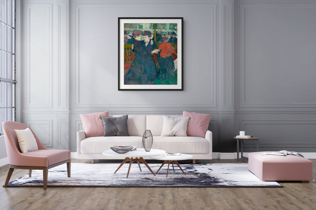 En el Moulin Rouge: dos mujeres bailando el vals - Henri de Toulouse-Lautrec - Lienzo premium 430g (calidad de galeria)