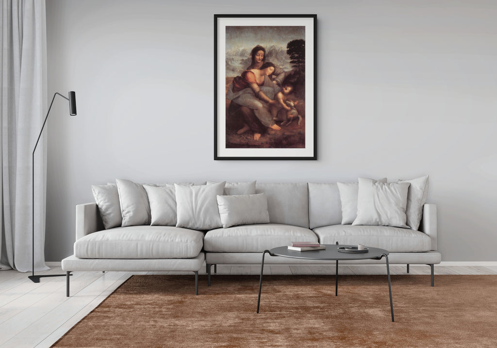 La virgen, el nño, jesus y santa ana - Leonardo Da Vinci - Lienzo premium 430g (calidad de galeria)