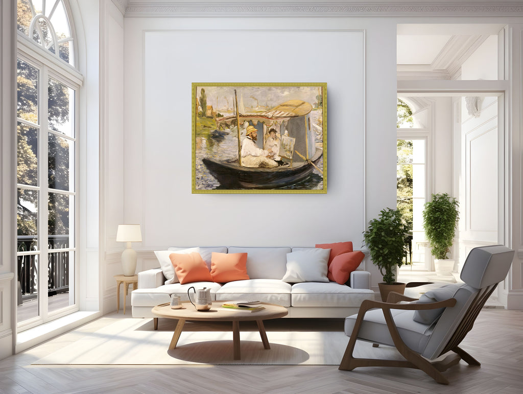 Monet en su barco estudio - Edouard Manet - Lienzo premium 430g (calidad de galeria)