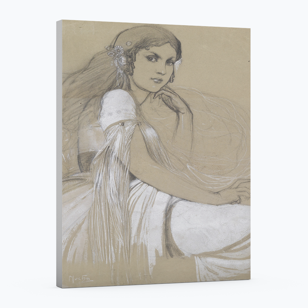 Retrato de jaroslava - Alphonse Mucha - Lienzo premium 430g (calidad de galeria)