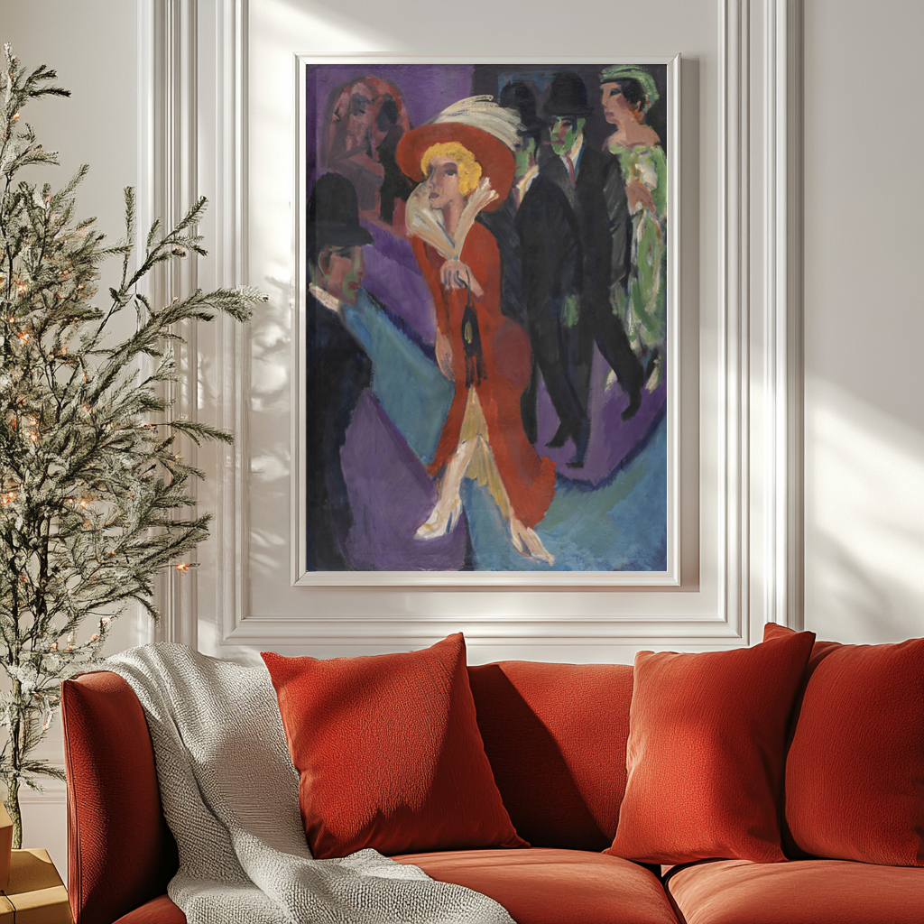 Rue avec femme de mauvaise vie en rouge -Ernst Ludwig Kirchner - Toile premium 430g (qualité galerie)