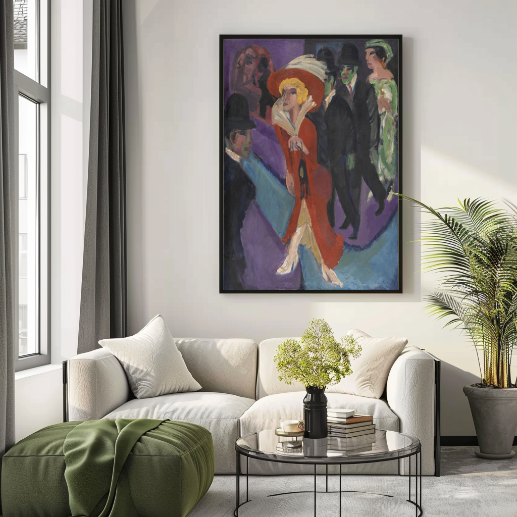 Rue avec femme de mauvaise vie en rouge -Ernst Ludwig Kirchner - Toile premium 430g (qualité galerie)