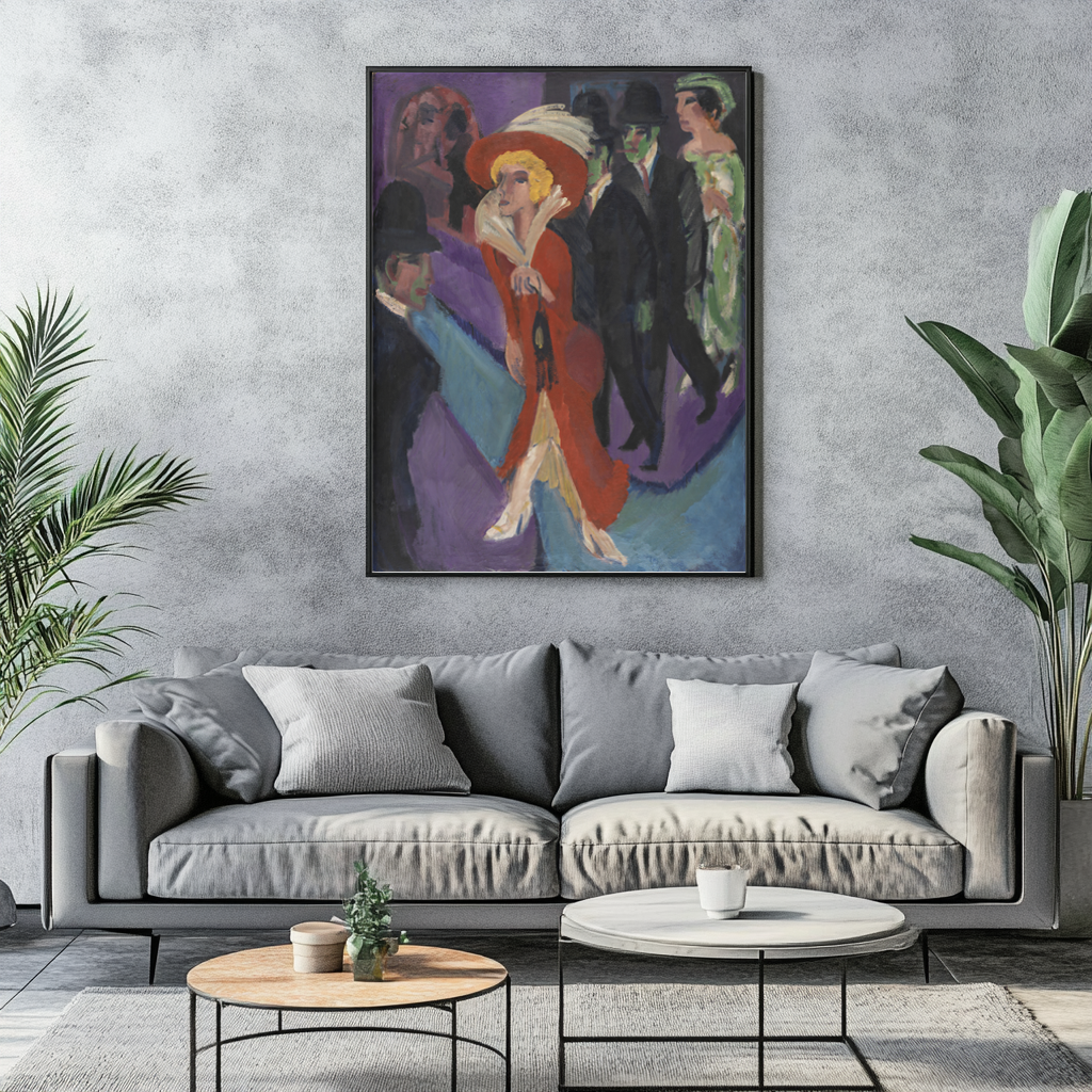 Rue avec femme de mauvaise vie en rouge -Ernst Ludwig Kirchner - Toile premium 430g (qualité galerie)
