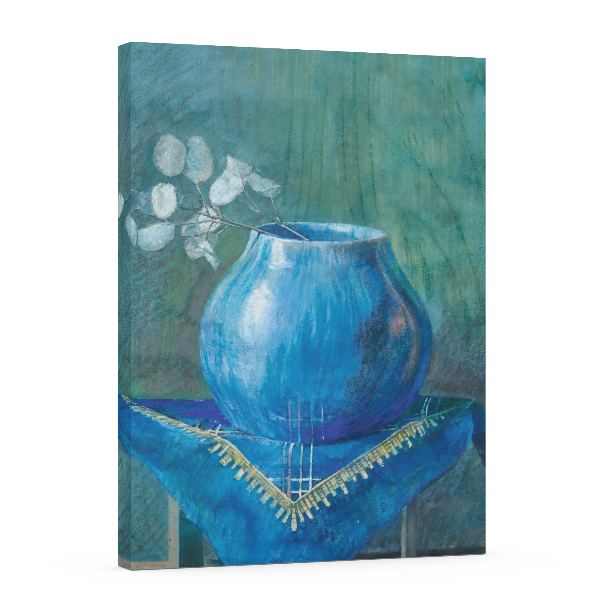 Nature of a Money Plant Branch in a Blue Vase - Egon Schiele - Premium 430g canvas (gallery quality)