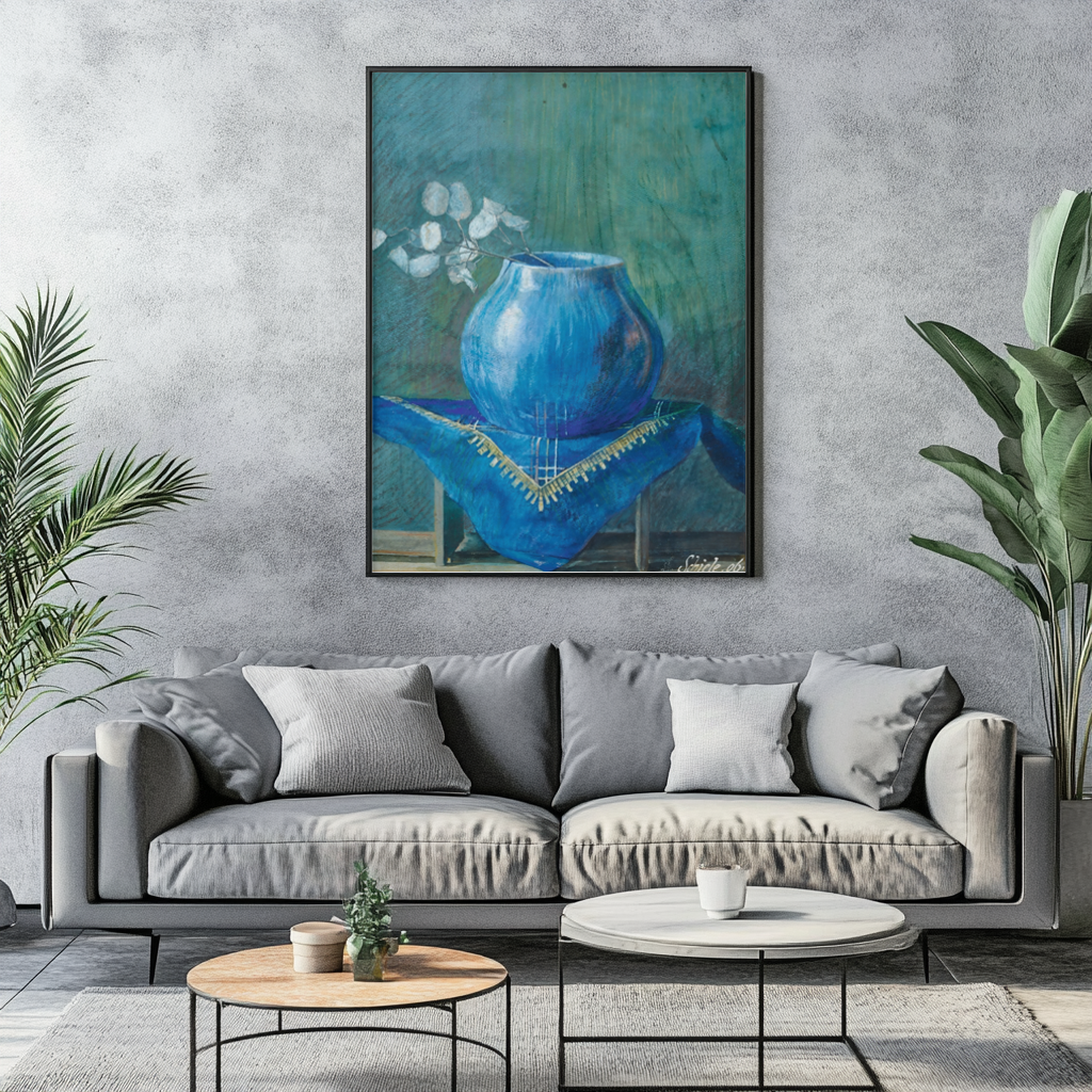Nature of a Money Plant Branch in a Blue Vase - Egon Schiele - Premium 430g canvas (gallery quality)
