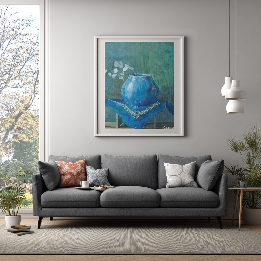 Nature of a Money Plant Branch in a Blue Vase - Egon Schiele - Premium 430g canvas (gallery quality)