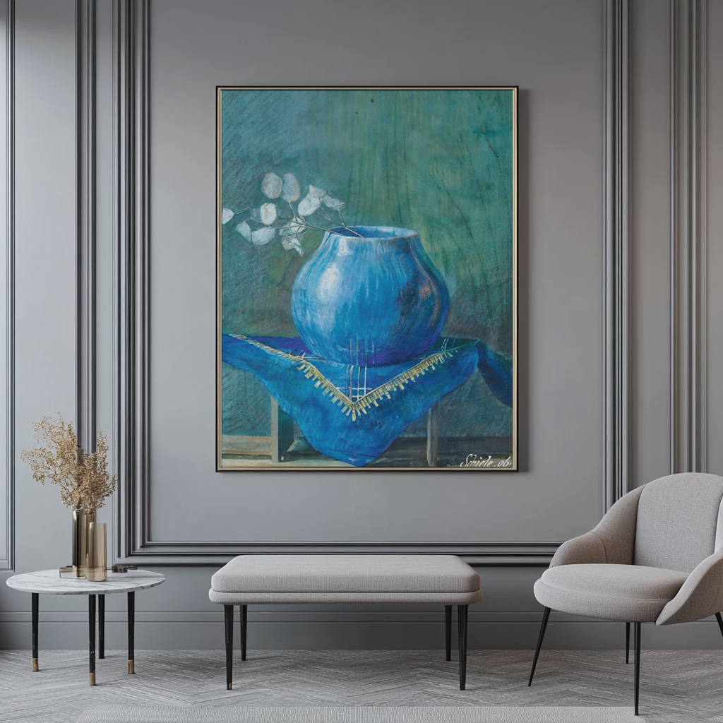 Nature of a Money Plant Branch in a Blue Vase - Egon Schiele - Premium 430g canvas (gallery quality)