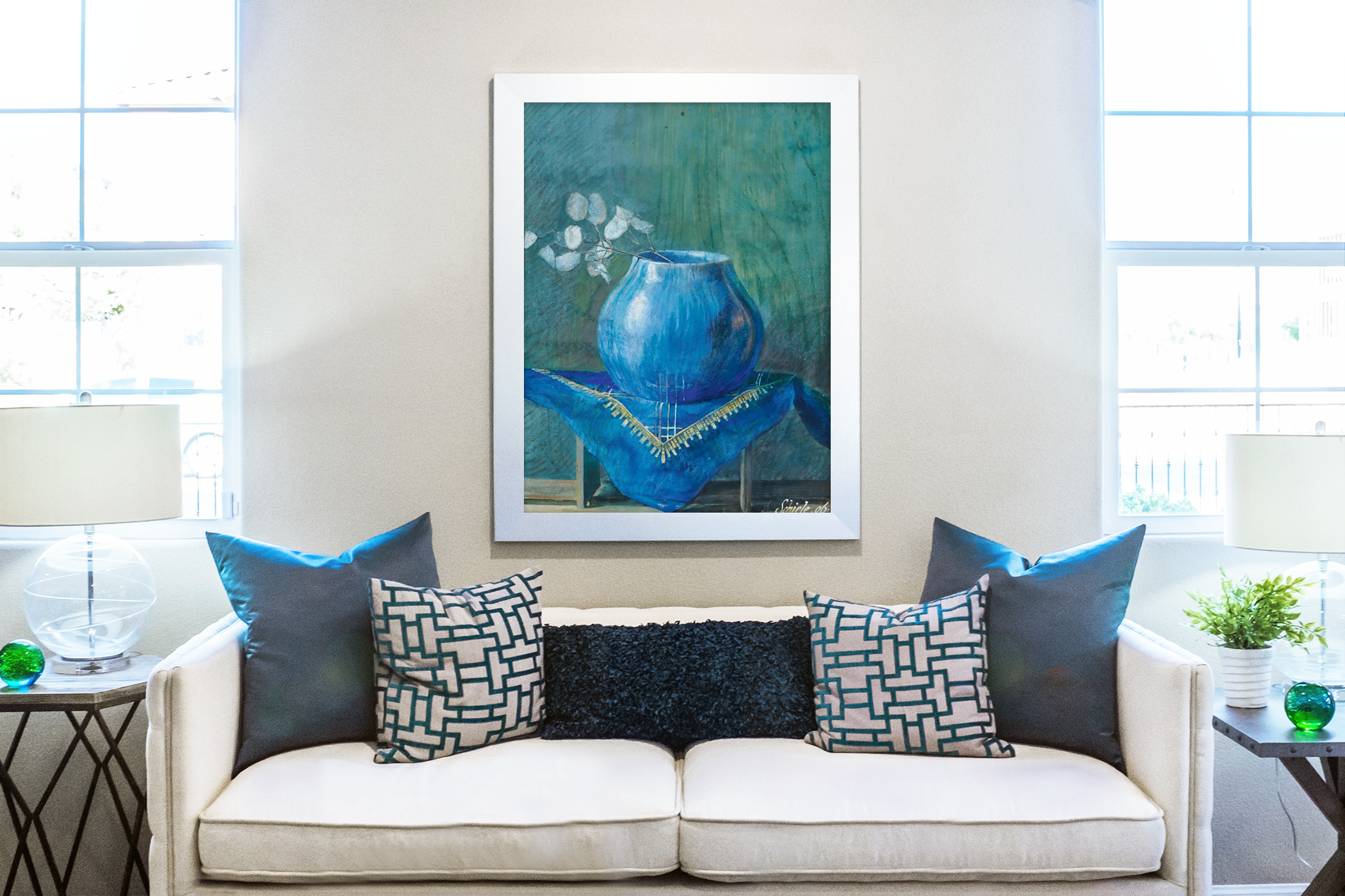 Nature of a Money Plant Branch in a Blue Vase - Egon Schiele - Premium 430g canvas (gallery quality)