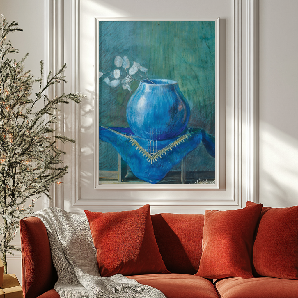 Nature of a Money Plant Branch in a Blue Vase - Egon Schiele - Premium 430g canvas (gallery quality)