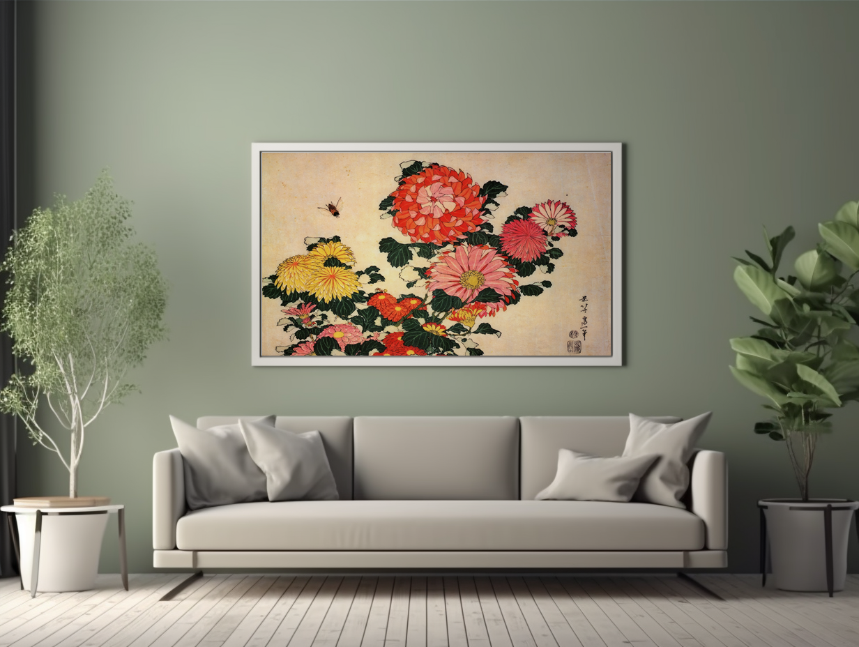 Chrysanthemums and Bee - Katsushika Hokusai - Premium canvas 430g (gallery quality)