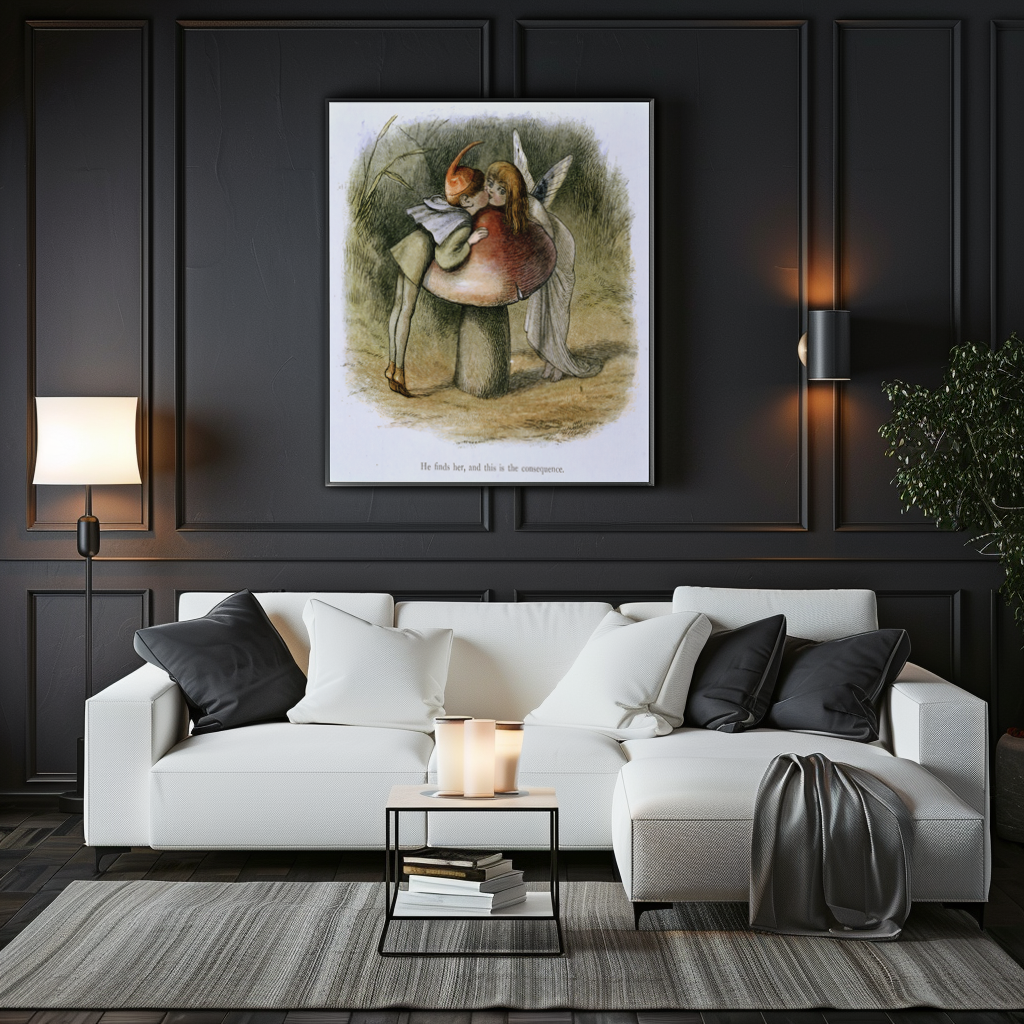 Un elfe et une fée s'embrassant - Richard Doyle - Toile premium 430g (qualité galerie)