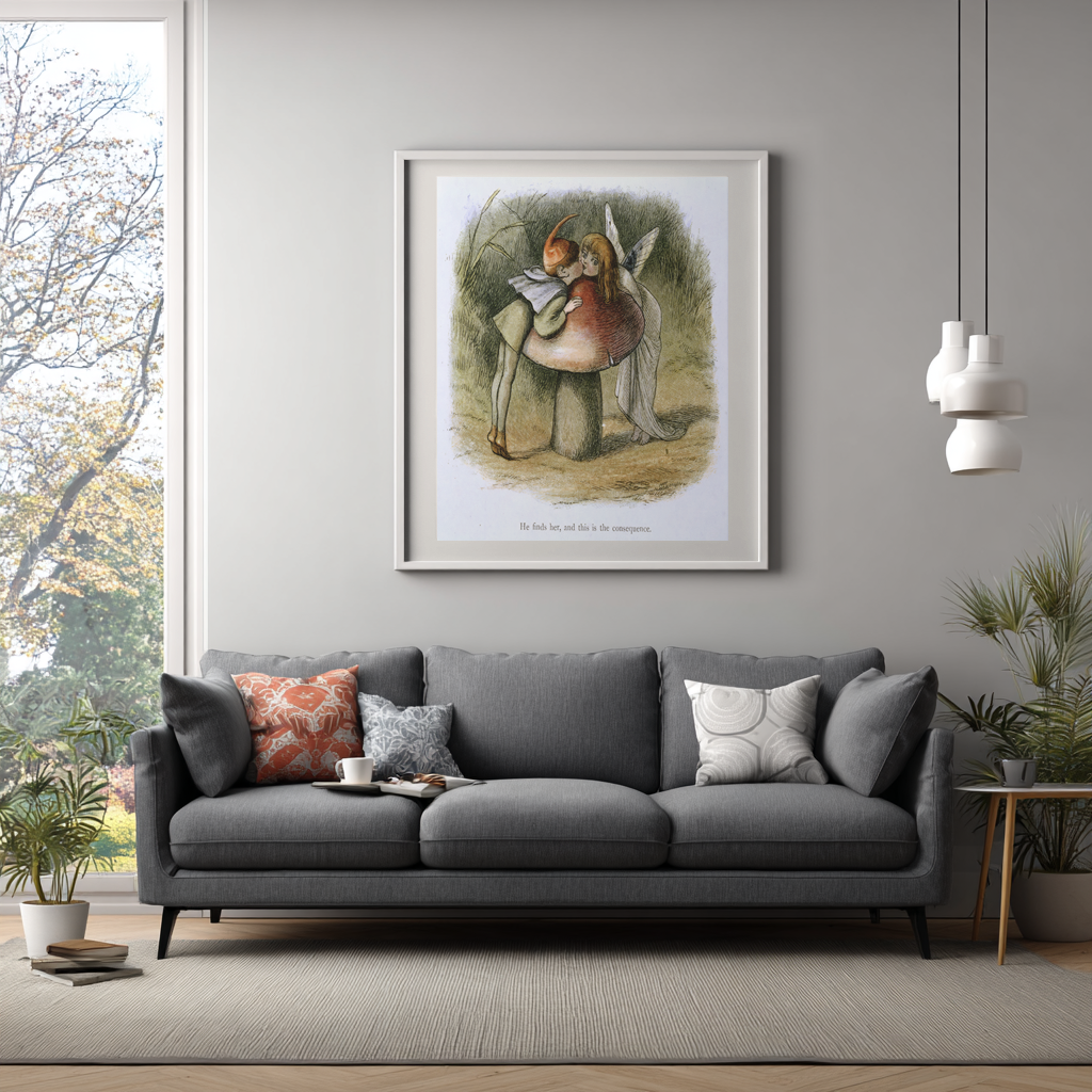 Un elfe et une fée s'embrassant - Richard Doyle - Toile premium 430g (qualité galerie)