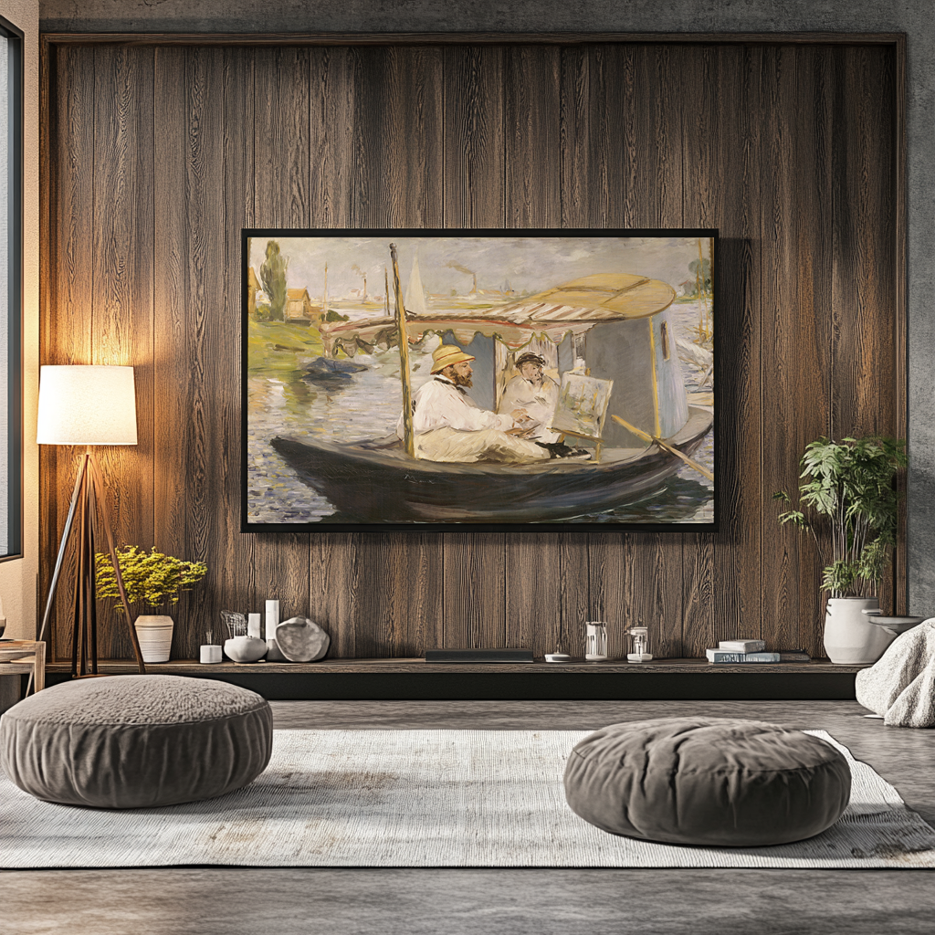 Monet in his Studio Boat - Edouard Manet - Premium Canvas 430g (gallery quality)