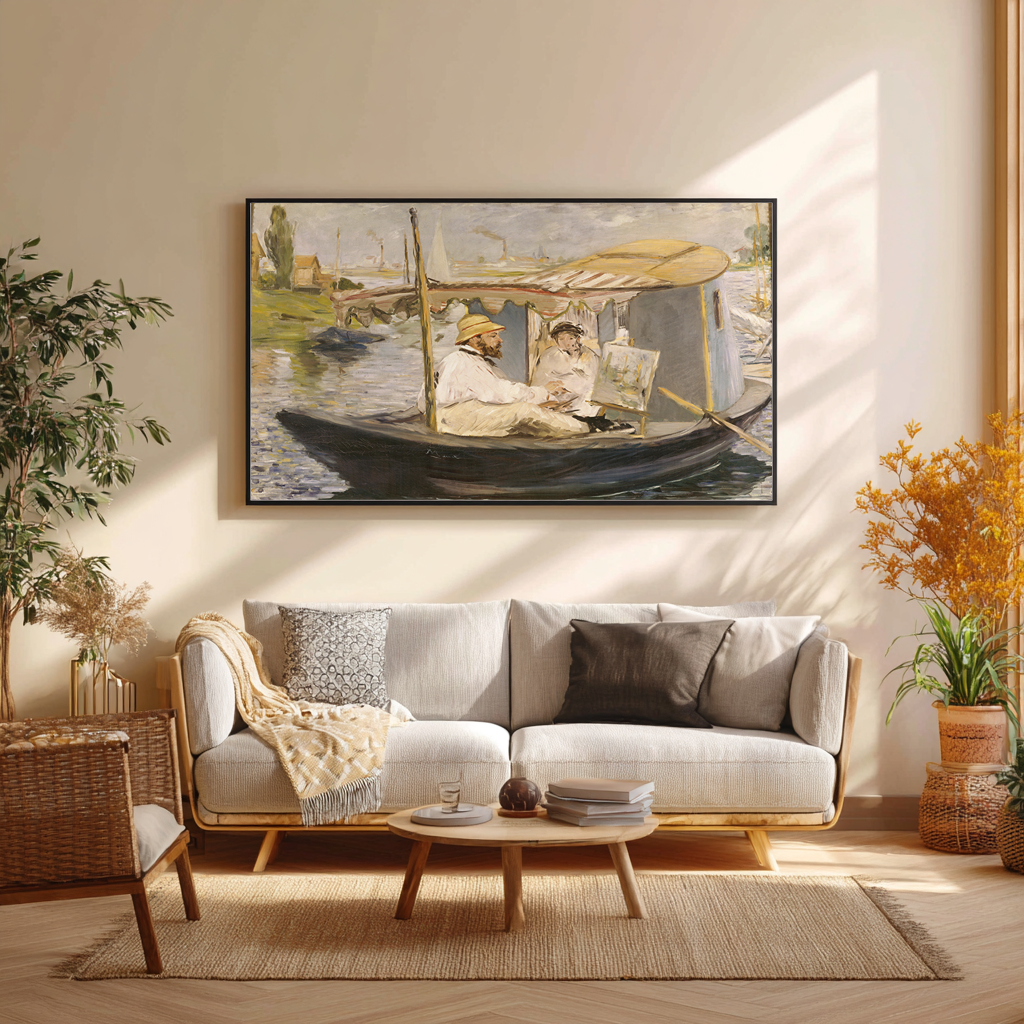 Monet in his Studio Boat - Edouard Manet - Premium Canvas 430g (gallery quality)
