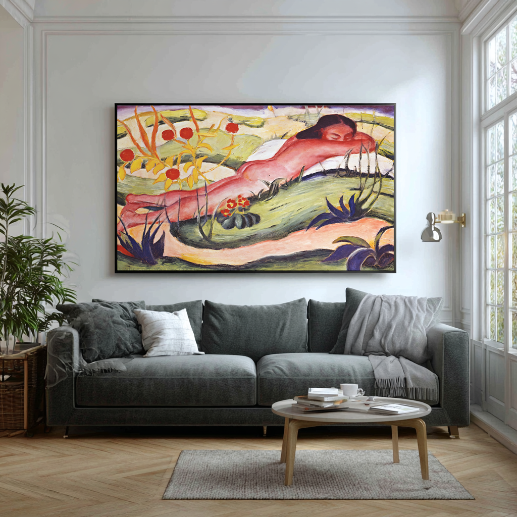 Nu couché parmi les fleurs - Franz Marc - Toile premium 430g (qualité galerie)