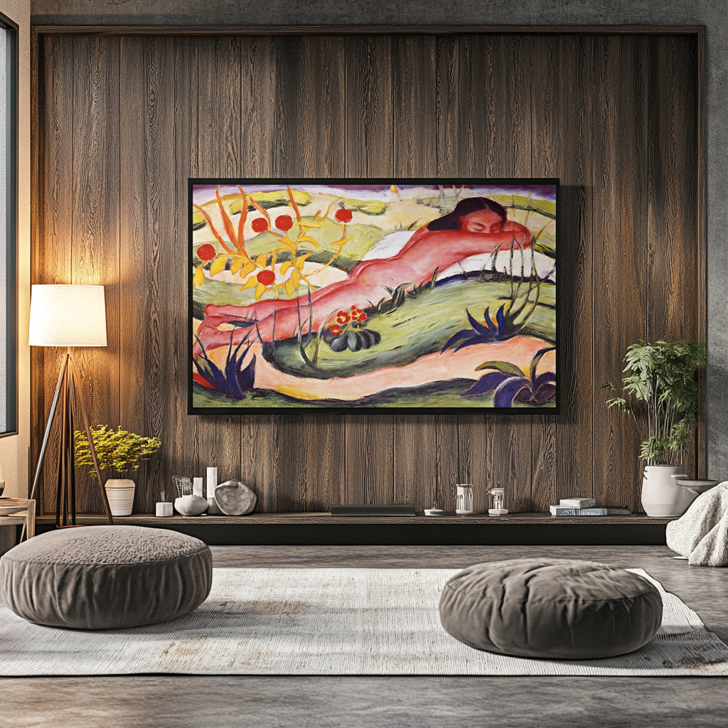 Nu couché parmi les fleurs - Franz Marc - Toile premium 430g (qualité galerie)