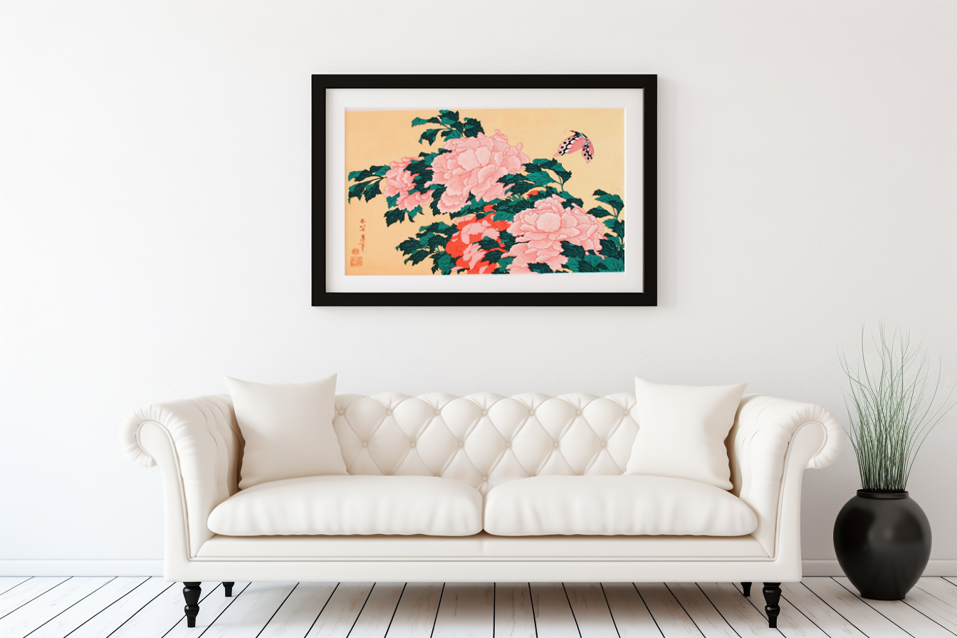 Peonies and butterfly - Katsushika Hokusai - Premium canvas 430g (gallery quality)