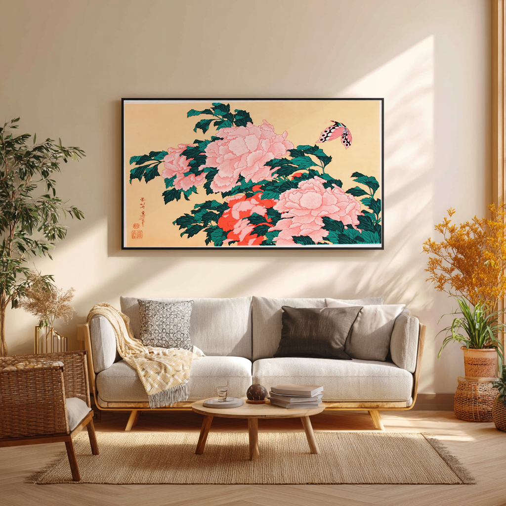 Peonies and butterfly - Katsushika Hokusai - Premium canvas 430g (gallery quality)
