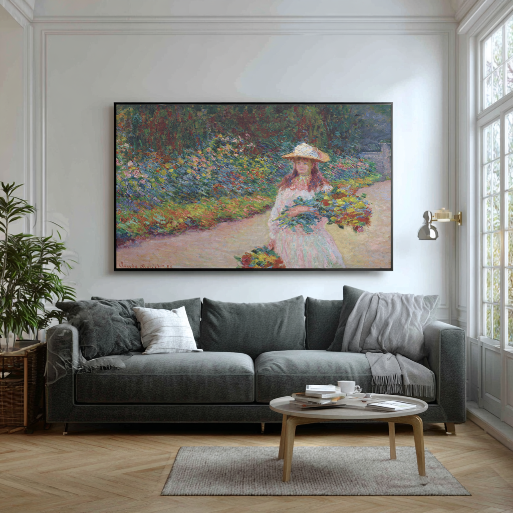 Young Woman in the Garden of Giverny - Claude Monet - Premium Canvas 430g (gallery quality)
