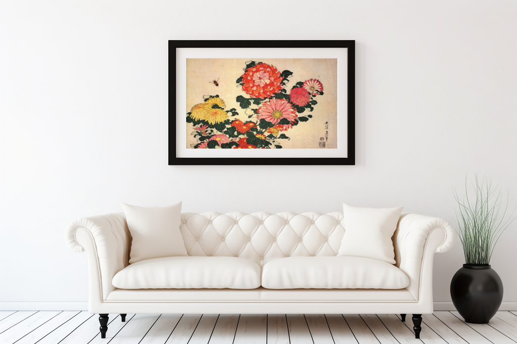 Chrysanthemums and Bee - Katsushika Hokusai - Premium canvas 430g (gallery quality)