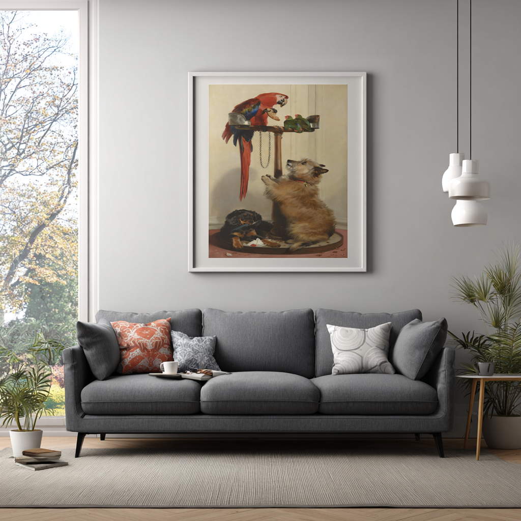 Islay, Tilco, un ara et deux inséparables - Sir Edwin Landseer - Toile premium 430g (qualité galerie)