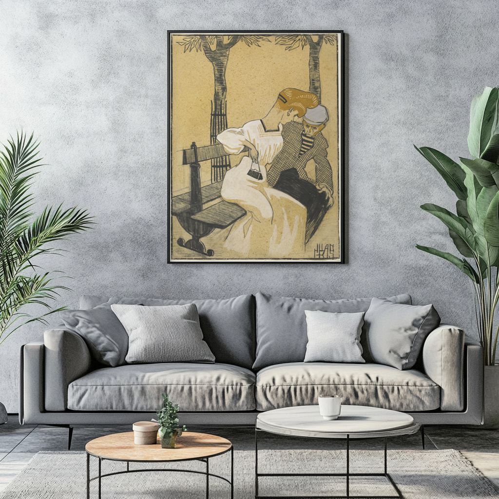 Homme et femme sur un banc - Juan Gris - Toile premium 430g (qualité galerie)