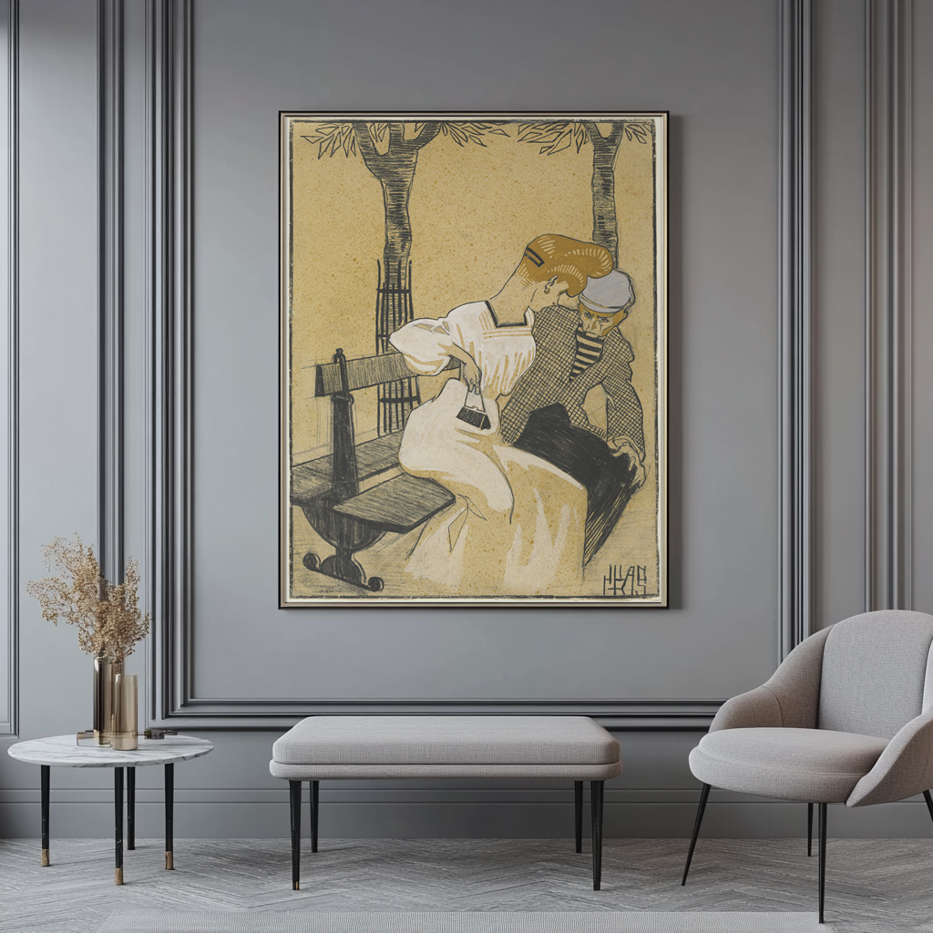 Homme et femme sur un banc - Juan Gris - Toile premium 430g (qualité galerie)