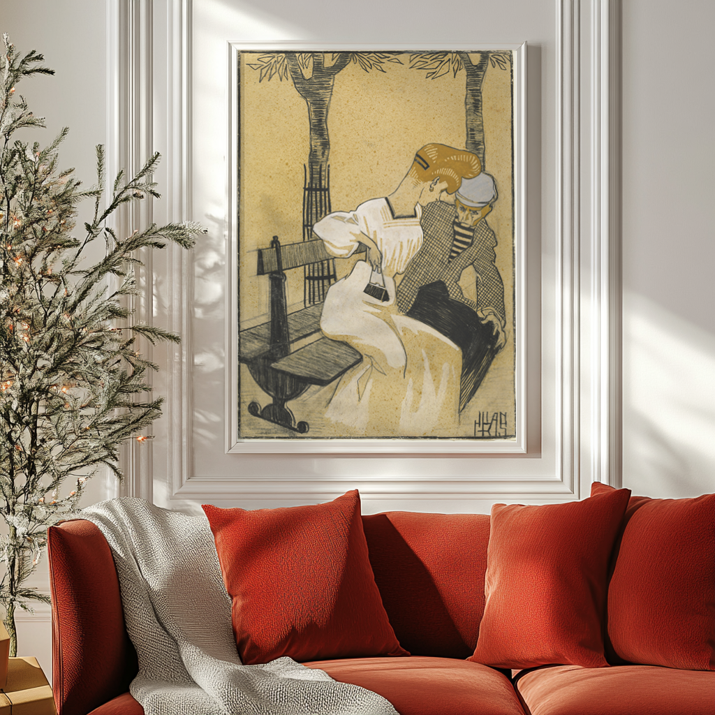 Homme et femme sur un banc - Juan Gris - Toile premium 430g (qualité galerie)