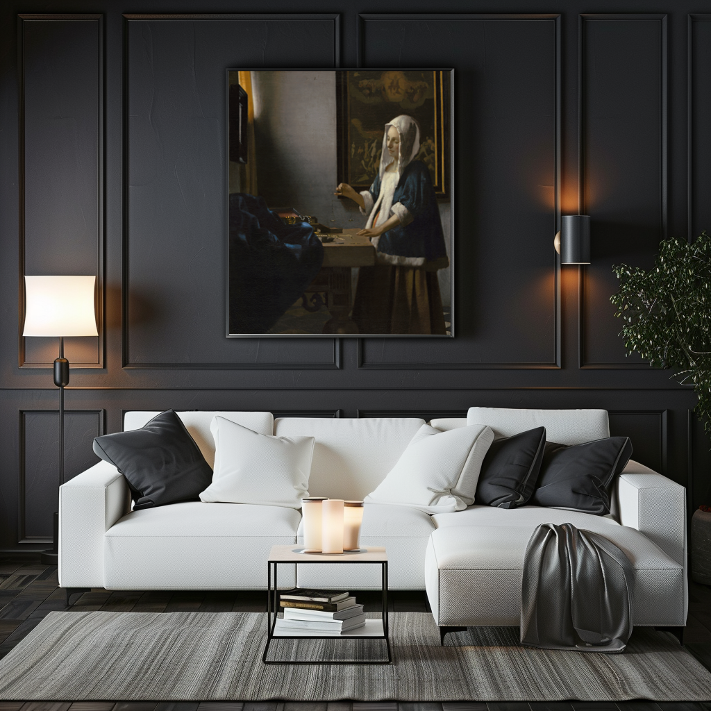 Femme tenant une balance - Johannes Vermeer - Toile premium 430g (qualité musée)