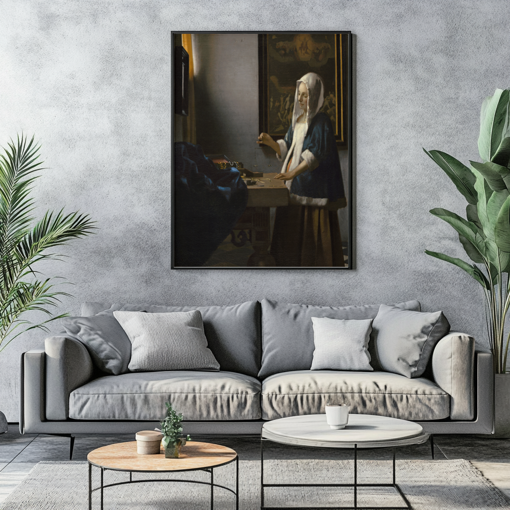 Femme tenant une balance - Johannes Vermeer - Toile premium 430g (qualité musée)