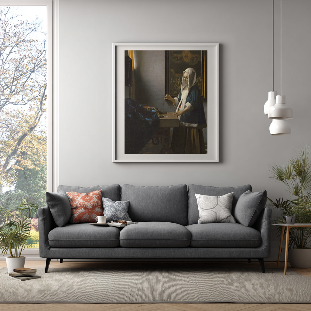 Femme tenant une balance - Johannes Vermeer - Toile premium 430g (qualité musée)