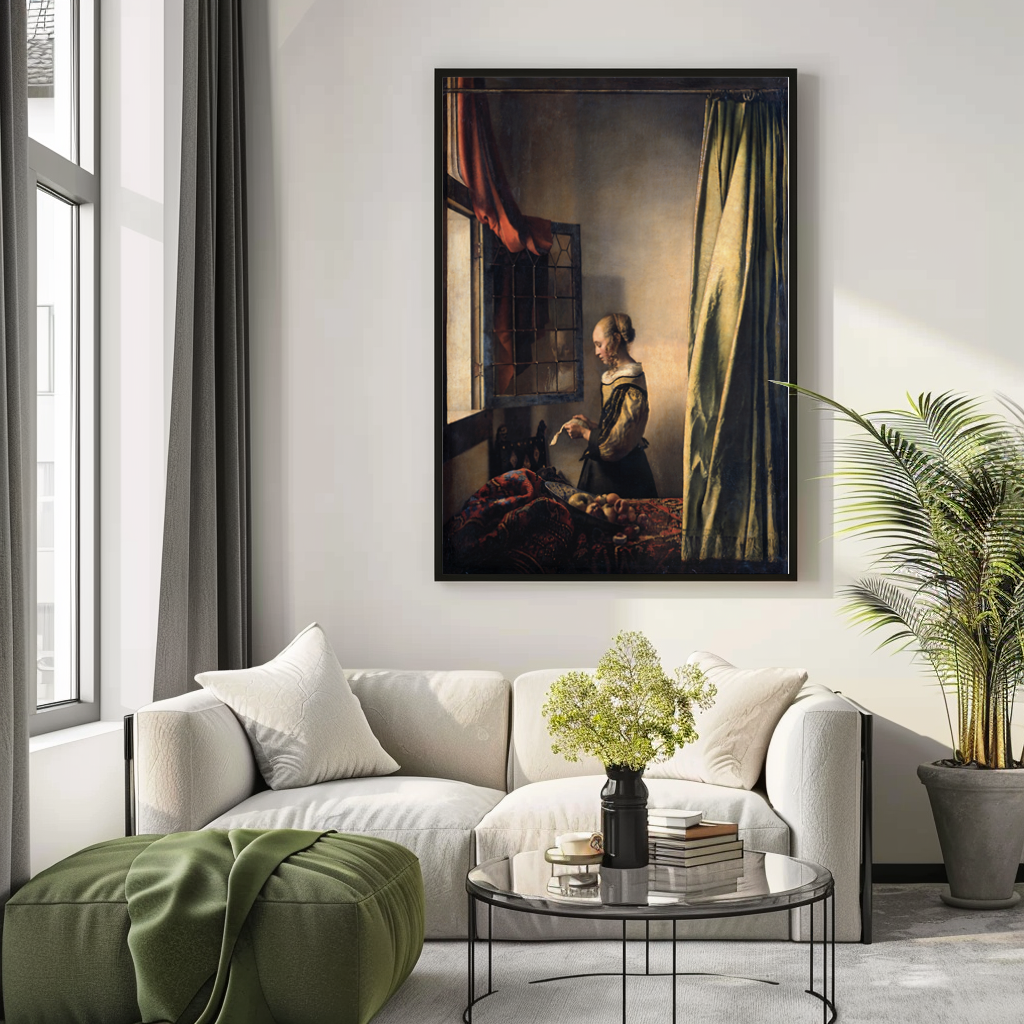 Girl Reading a Letter at an Open Window - Johannes Vermeer - 430g Premium Canvas (Gallery Quality)