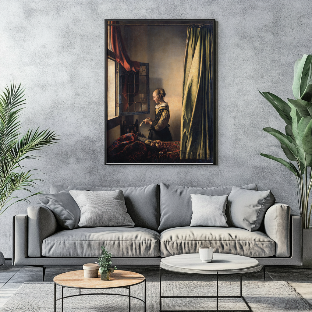 Girl Reading a Letter at an Open Window - Johannes Vermeer - 430g Premium Canvas (Gallery Quality)