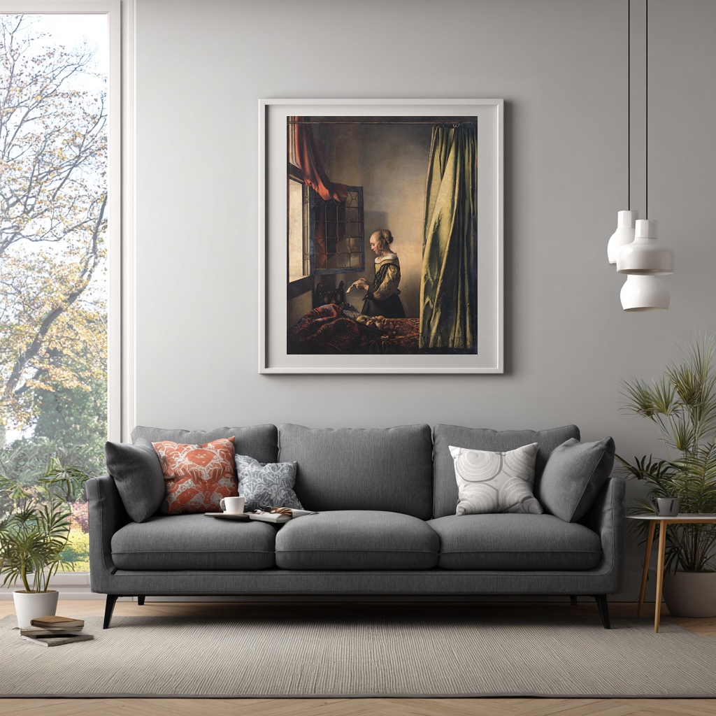 Girl Reading a Letter at an Open Window - Johannes Vermeer - 430g Premium Canvas (Gallery Quality)